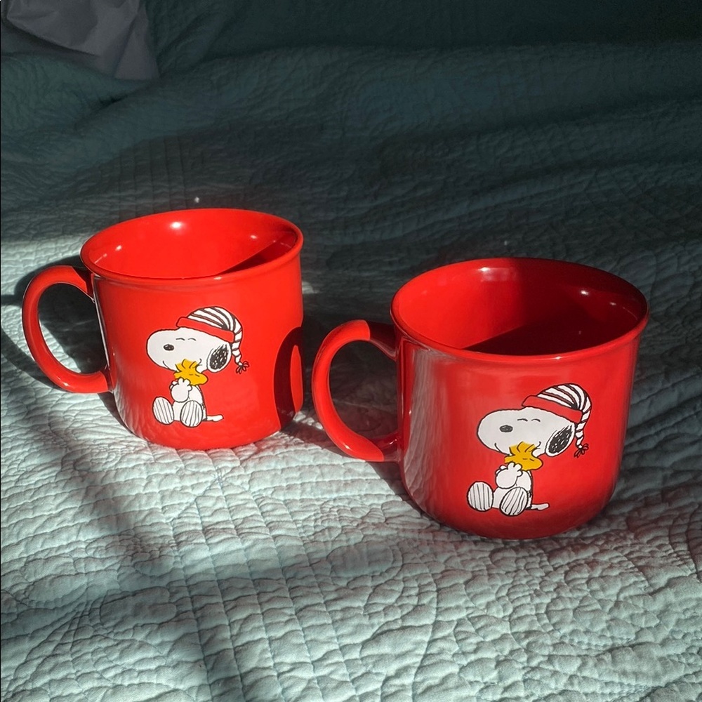 Peanuts Red Dining Mugs - Snoopy and Woodstock
